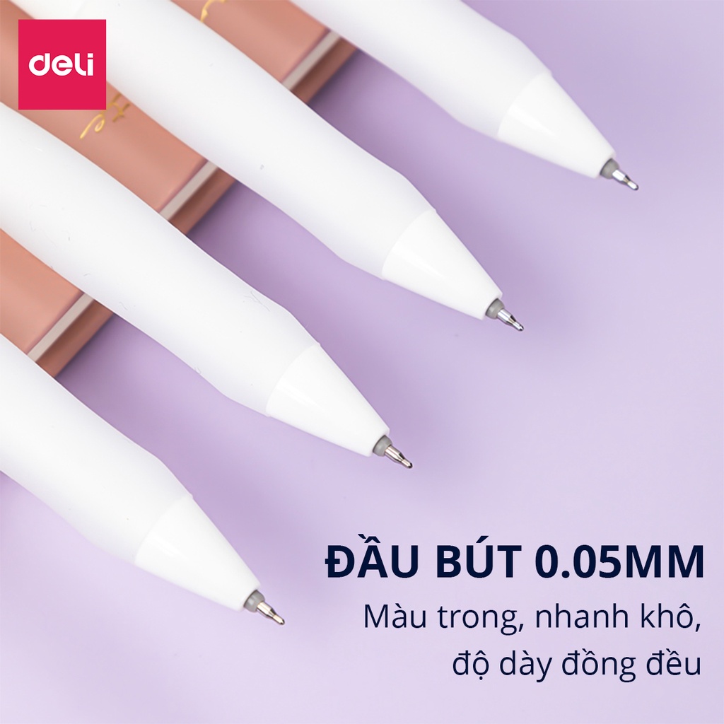 Bút Bi Nước Bút Gel đen Deli vỏ trắng đen mực đen xanh đỏ, Ngòi 0.5mm Dành Cho Văn Phòng, Học Sinh - S60