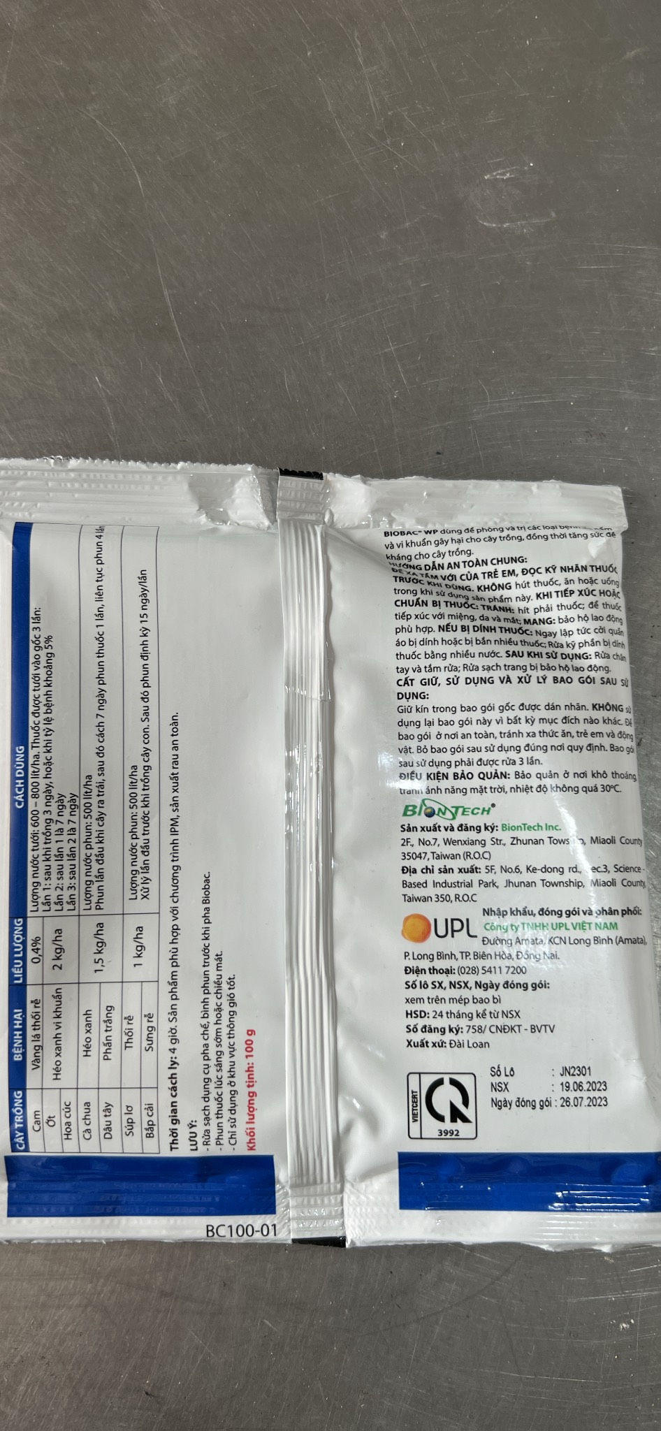 Thuốc trừ bệnh sinh học BIOBAC wp (gói 100gr)