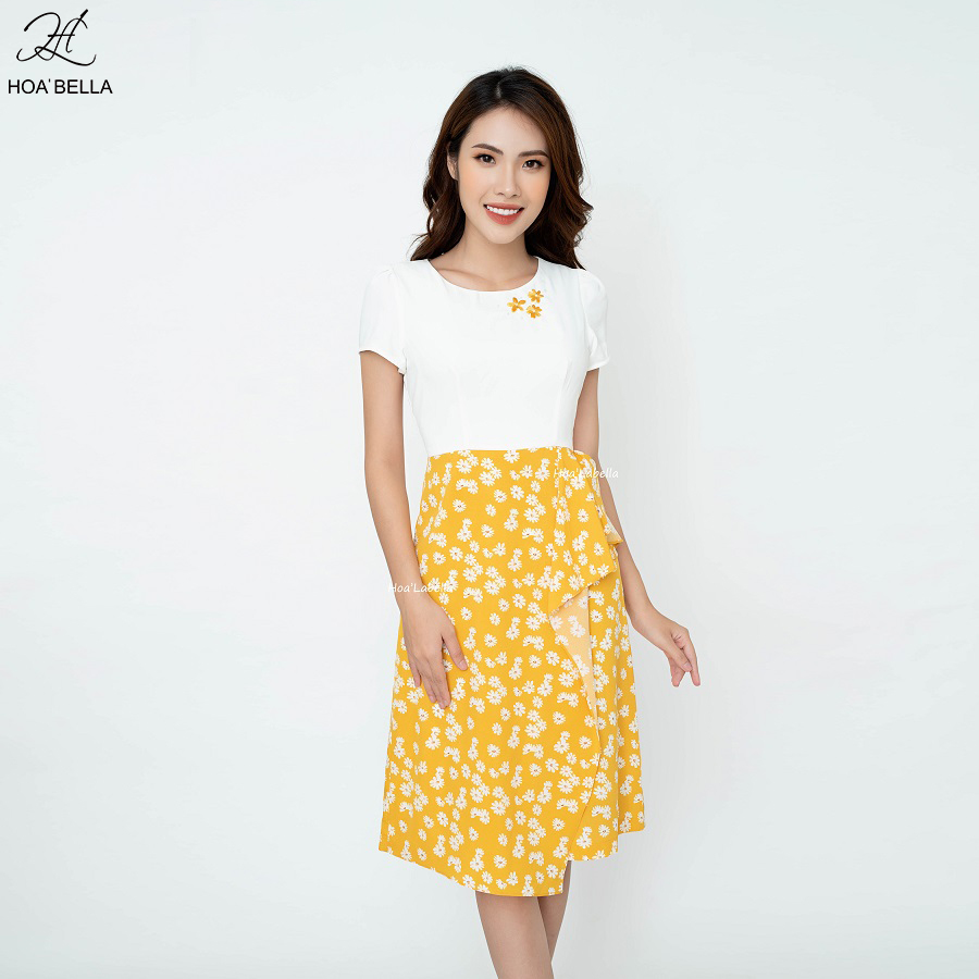 Đầm Liền HOABELLA Hoa Cúc Thắt Nơ Eo Chất Lụa Siêu Xinh (MD21)