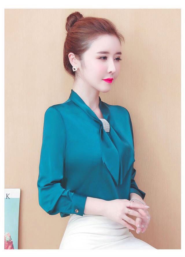 ÁO SƠ MI CÔNG SỞ NỮ CỔ NƠ PHỐI PHỤ KIỆN CAO CẤP