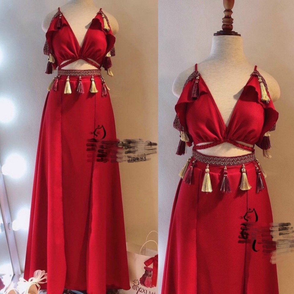 Đầm maxi thổ cẩm boho cao cấp vải đẹp [Hoàn Xu]