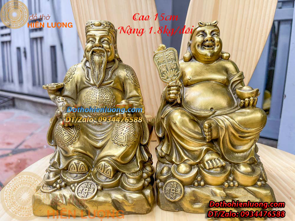 Bộ 03 tượng: ông phát cao 20cm, thần tài - thổ địa cao 15cm bằng đồng nguyên chất, nặng 3kg/bộ - đồ thờ hiên lượng vvv