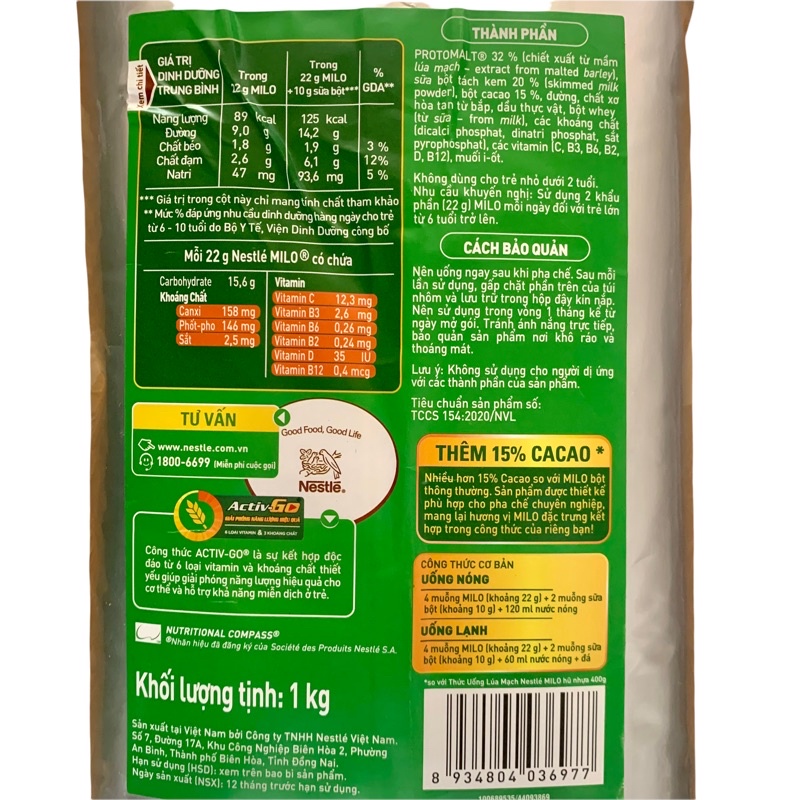Bột Milô Nestle Gói 1 Kg