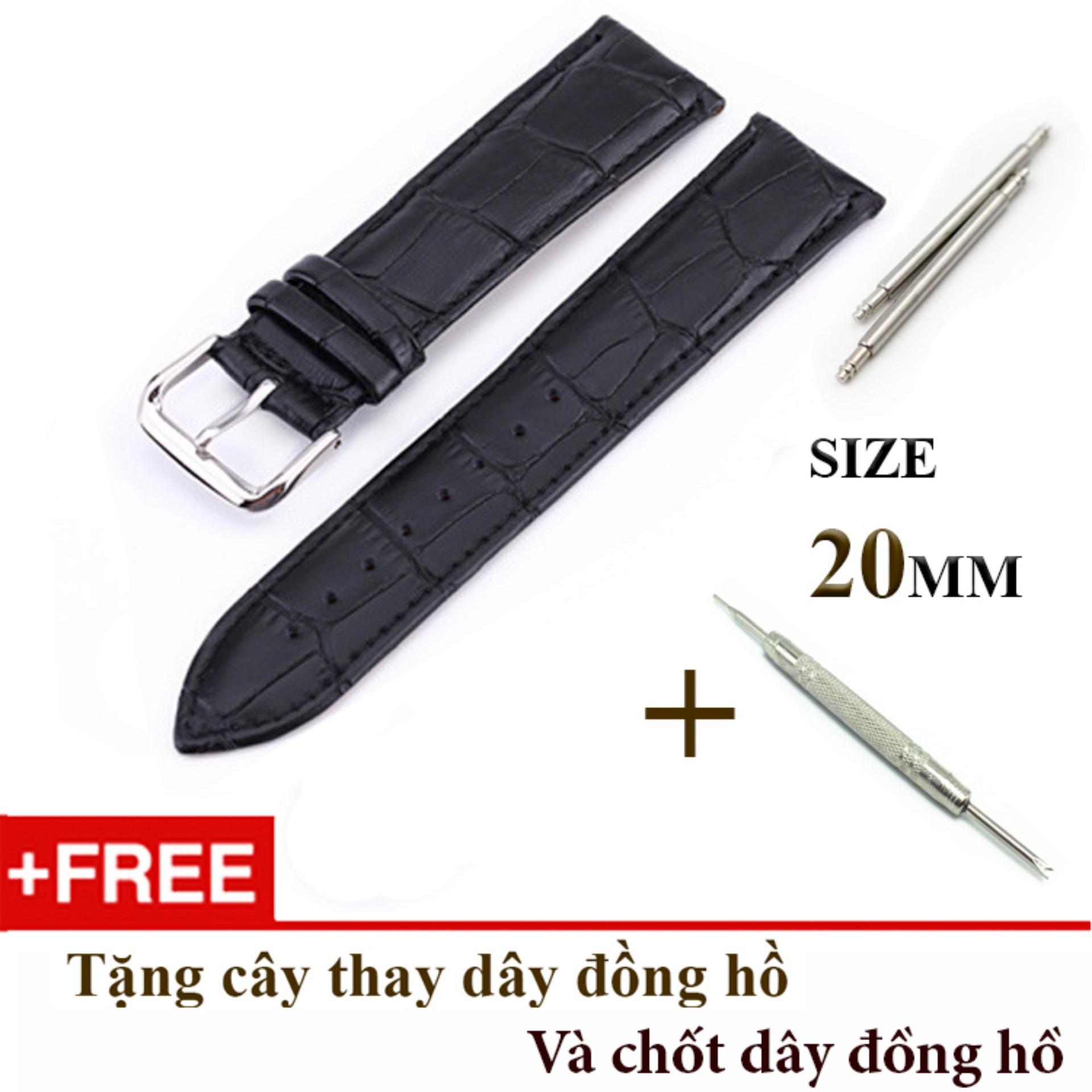 Dây đồng hồ da cao cấp SIZE 20mm (đen-B803)