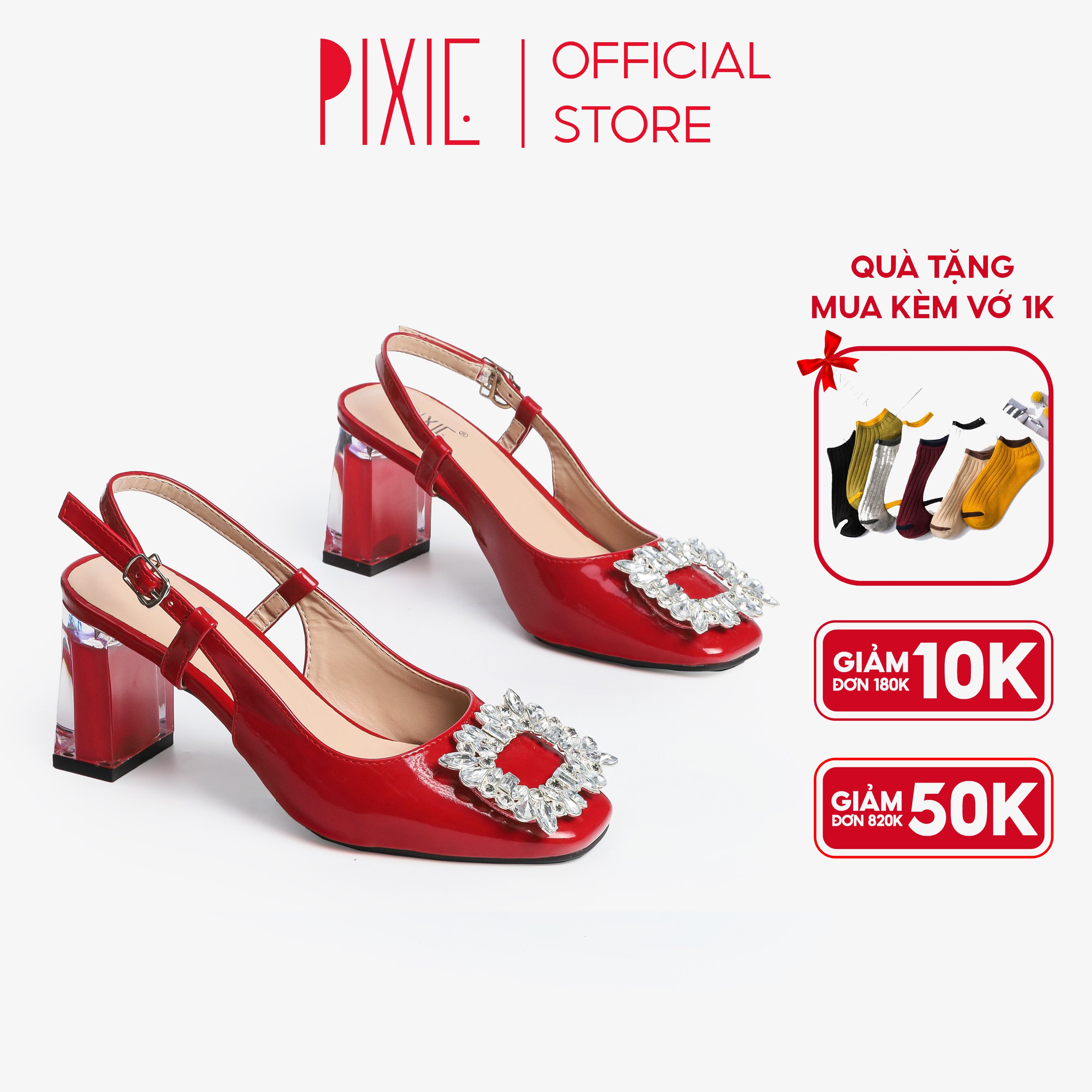Giày cao gót 7cm sling back gót mica phối khóa pixie h077