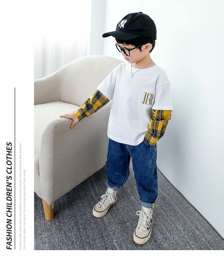 [HCM]Sét bộ quần áo bé trai dài tay cao cấp phong cách áo thun quần jean cho bé từ 10kg đến 24kg( màu trắng đen)