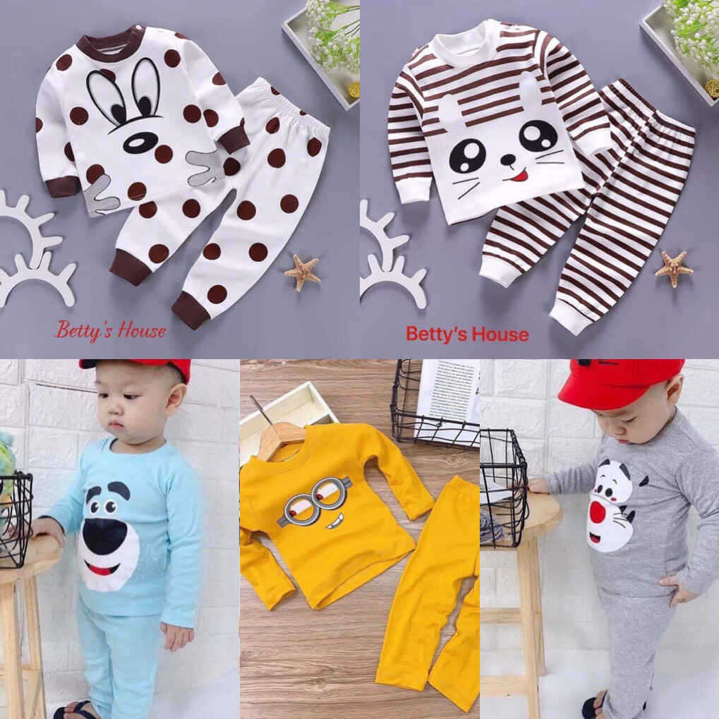 Bộ dài tay thun cotton 4 chiều cho bé từ 5 đến 19kg (chấm bi)