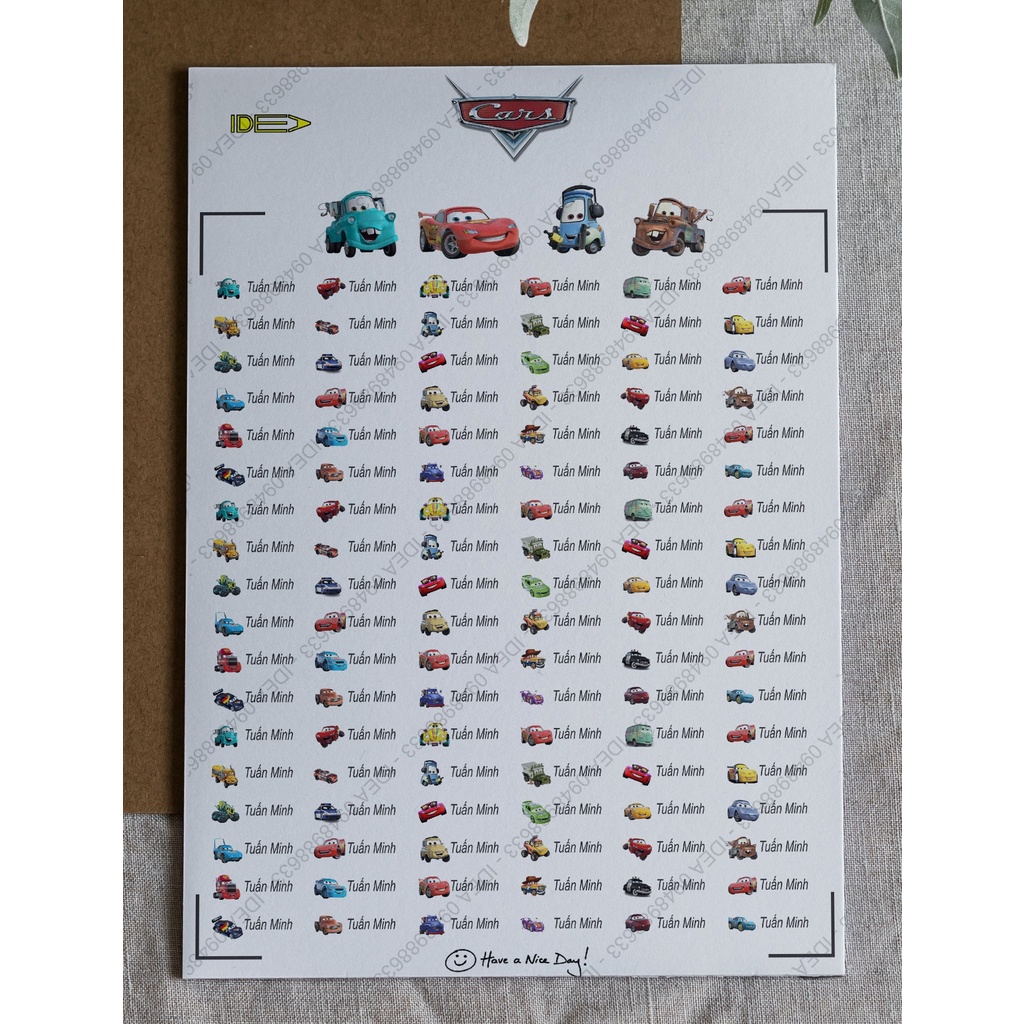 108 STICKER DÁN ĐỒ DÙNG HỌC TẬP TÊN BÉ (IN THEO YÊU CẦU)
