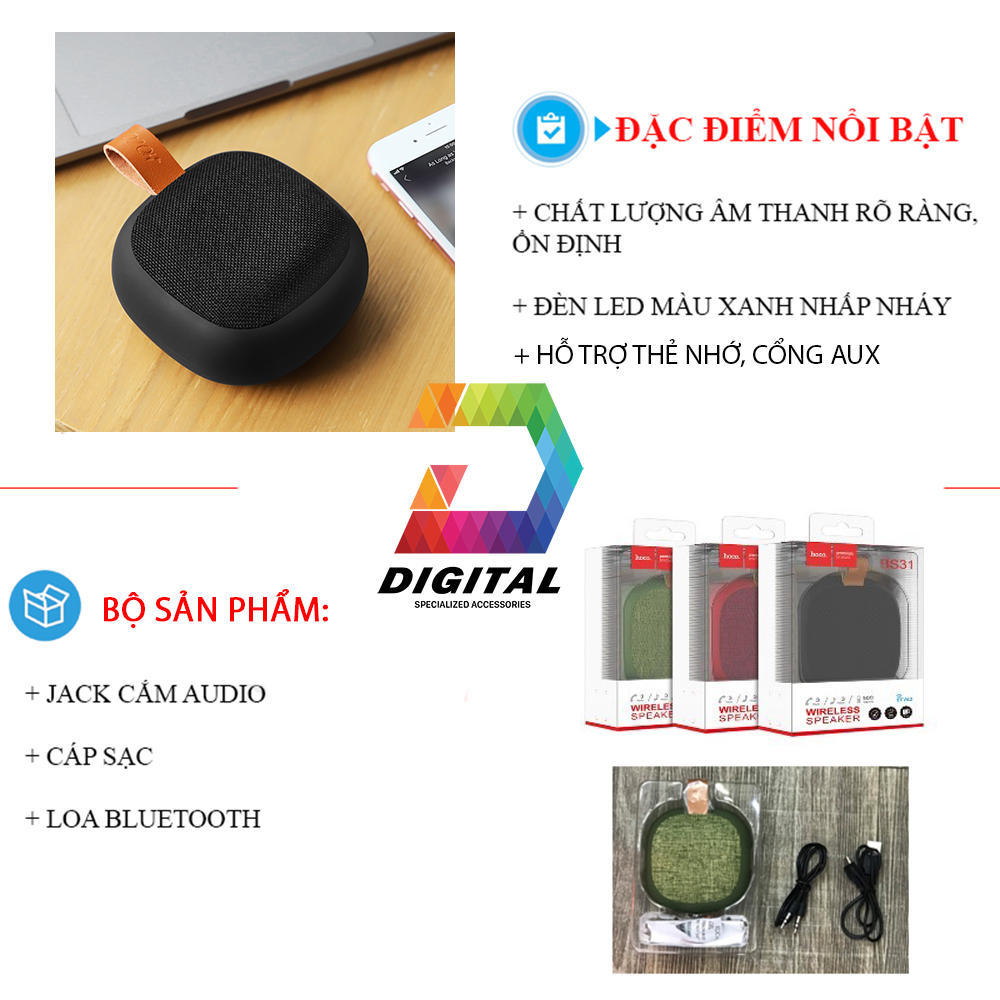 Loa Bluetooth Mini Hoco BS31 Nhỏ Gọn Pin Dung Lượng 500mAh
