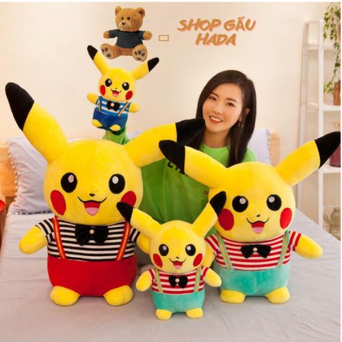 Gấu bông pikachu -gấu ôm pikachu mặc áo tinh nghịch dễ thương - vải nỉ nhung hàn quốc cao cấp cho bé