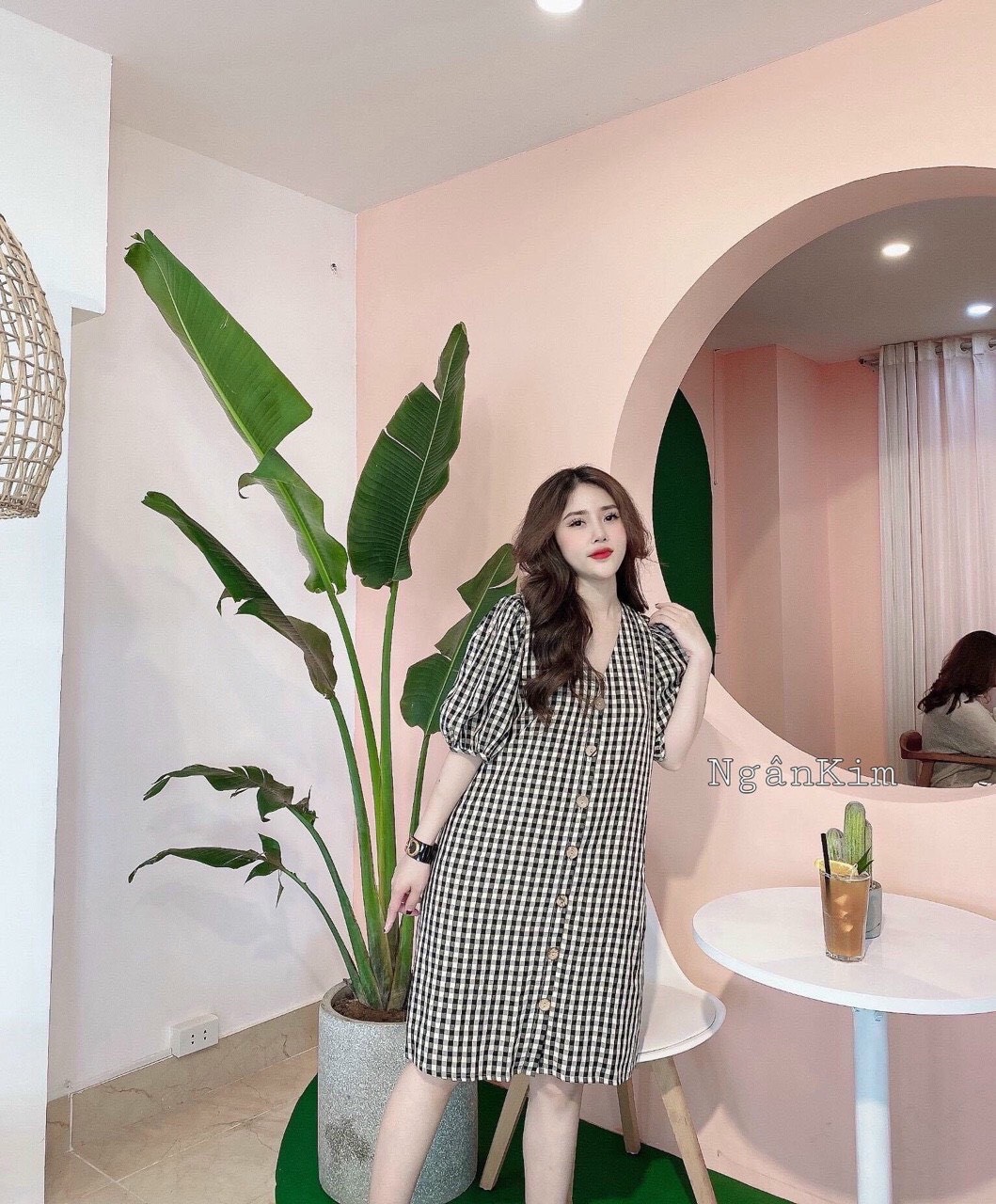 Váy bầu, đầm bầu kẻ thô cổ V xinh mới