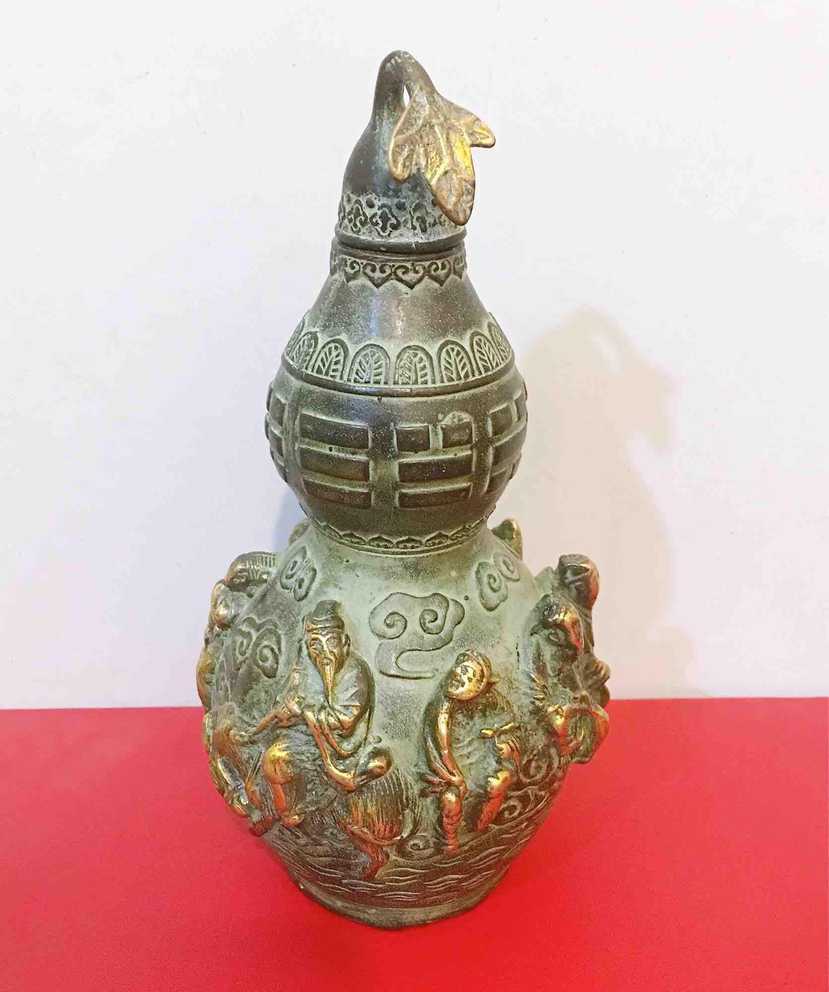 Hồ Lô Bát Tiên Màu Xanh Cổ Chất Liệu Đồng Phong thuỷ Tài Lộc