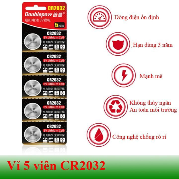 Vỉ Pin CR2032, Pin Doublepow Lithium Battery 3v (5 viên)