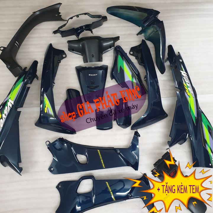 Bộ dàn áo XANH NHỚT [ Tặng tem ] xe Wave alpha - Wave ZX - Wave thái đời xe 1997-2006, siêu đồ phụ tùng xe máy