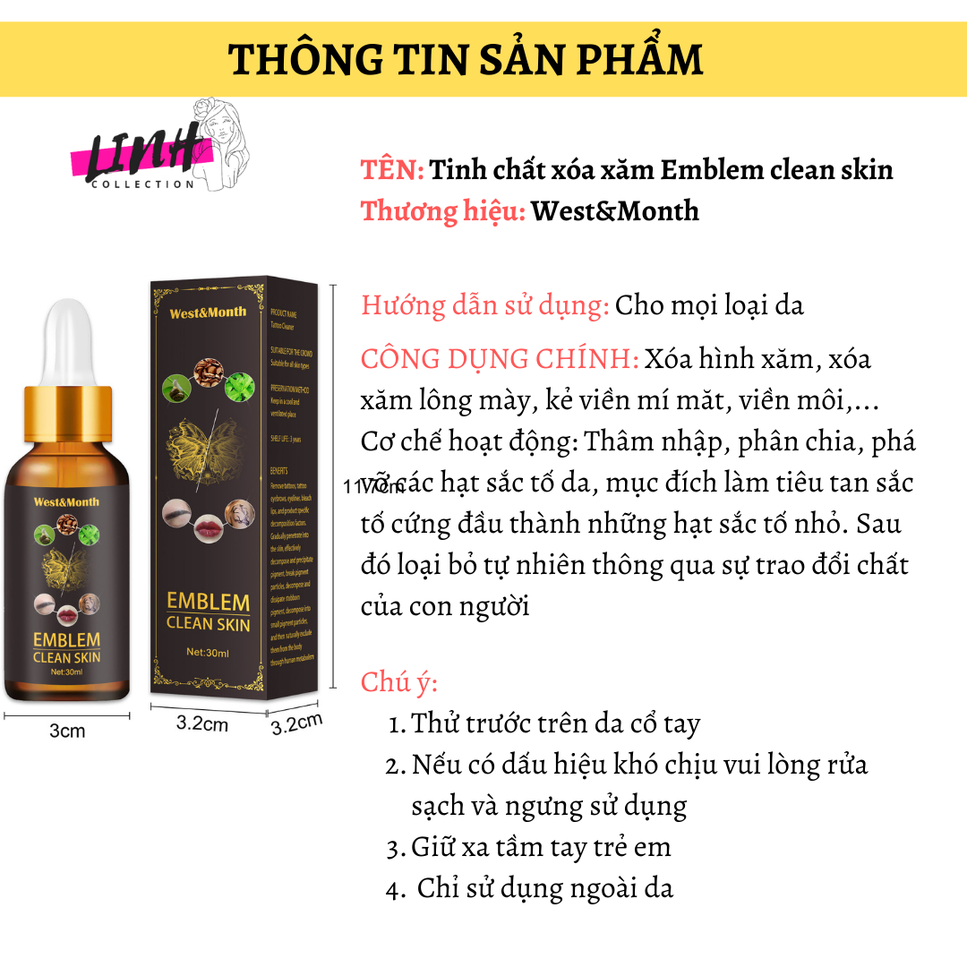 Tinh chất xóa xăm: Giải pháp hoàn hảo cho những hình xăm không mong muốn. Tinh chất xóa xăm giúp đốt cháy bớt màu sắc của lớp mực tatu trong quá trình trị liệu, đem đến một làn da trở lại mịn màng và tươi tắn.