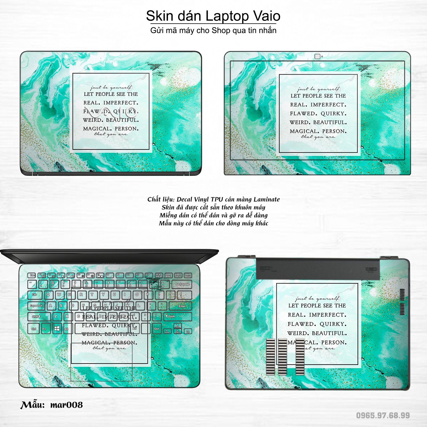 Decal Skin dán Laptop VAIO mẫu vân Marble