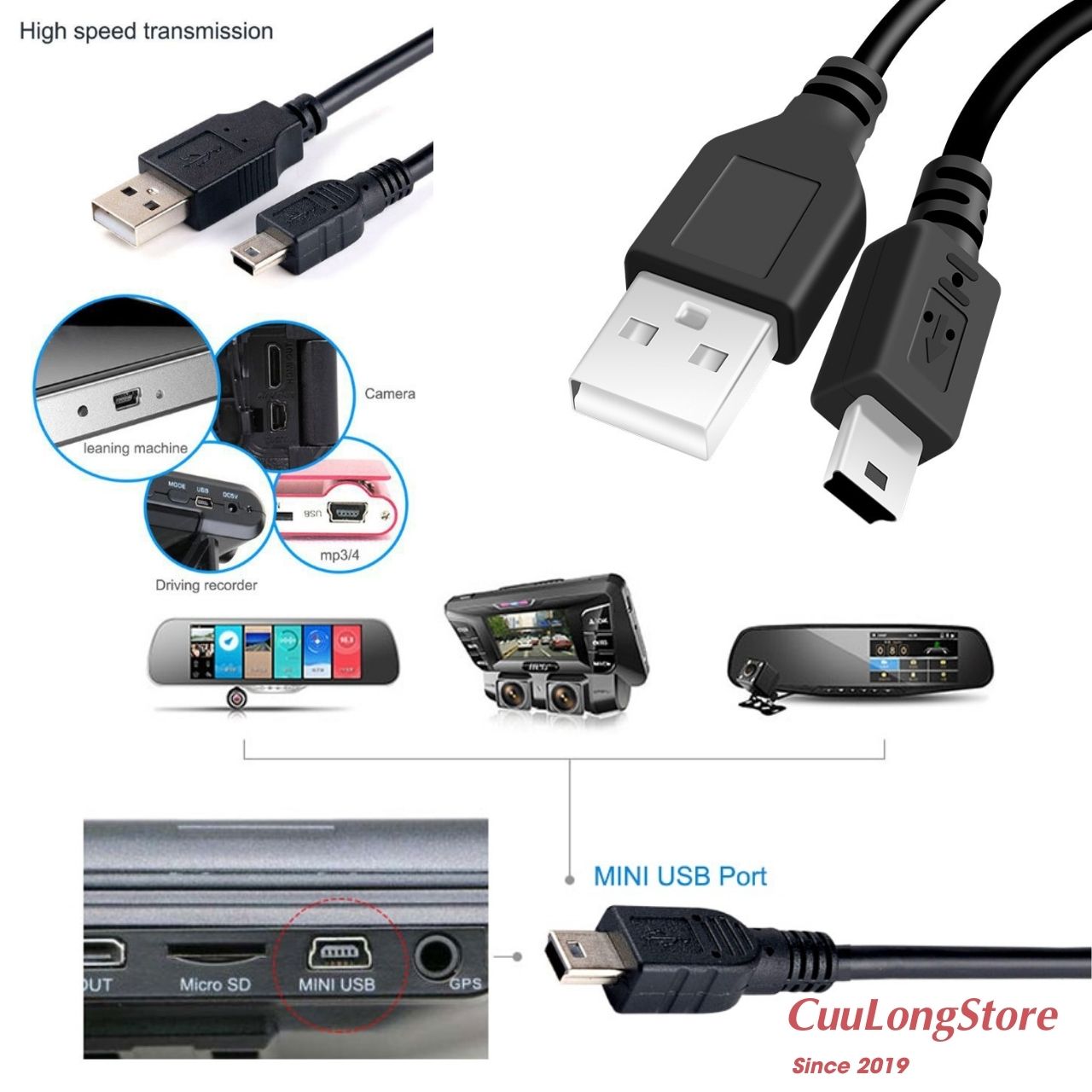 Cáp Mini USB Dây Sạc Pin Máy Ảnh Data Dữ Liệu , GPS, Loa Bluetooth, Máy Chơi Game, Máy Nghe Nhạc MP3