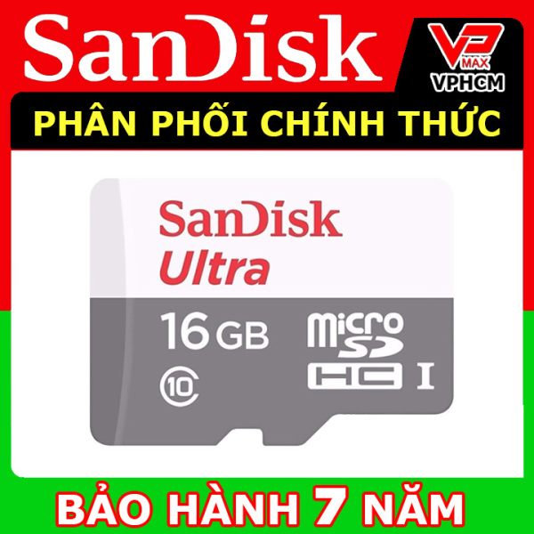 Thẻ nhớ Micro SD 16GB SanDisk Ultra Class 10 - 80Mb/s dùng cho điện thoại, camera - VPMAX
