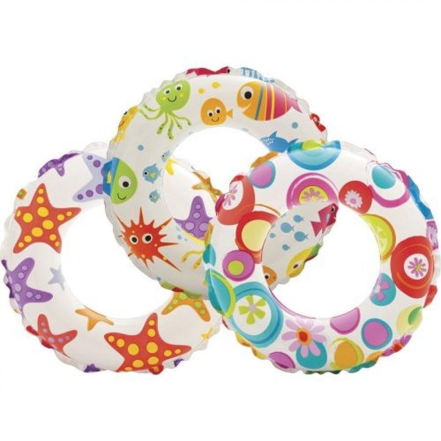 Intex 59230 / 59241 Recreation 20/24 Inch Lively Print Swim Ring Summer Fun Float Inflatable For Kids Baby Swimming Pool Ring Tube 3+ year age