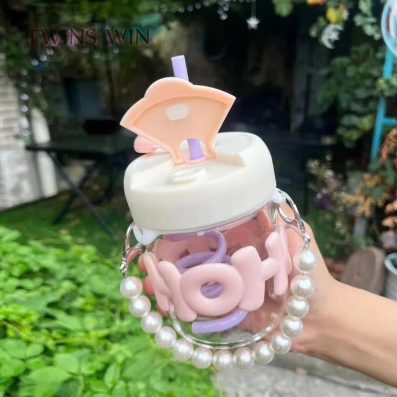 COMBO 2 ly thủy tinh có dây hạt trai tặng kèm óng hút thủy tinh / 2 bình thủy tinh có hộp làm quà tặng