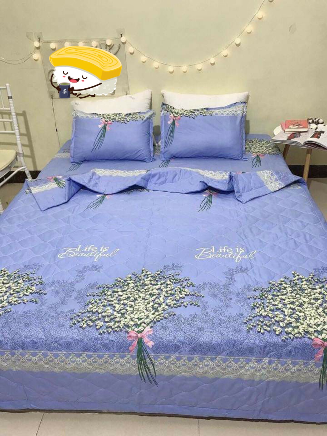 Bộ 5 món chăn ga gối hè thu Cotton poly mẫu giá rẻ | Set mền trần bông, drap giường, vỏ gối cotton poly đẹp đủ size M6/M8/2M/1M2 [Mon tem thư]