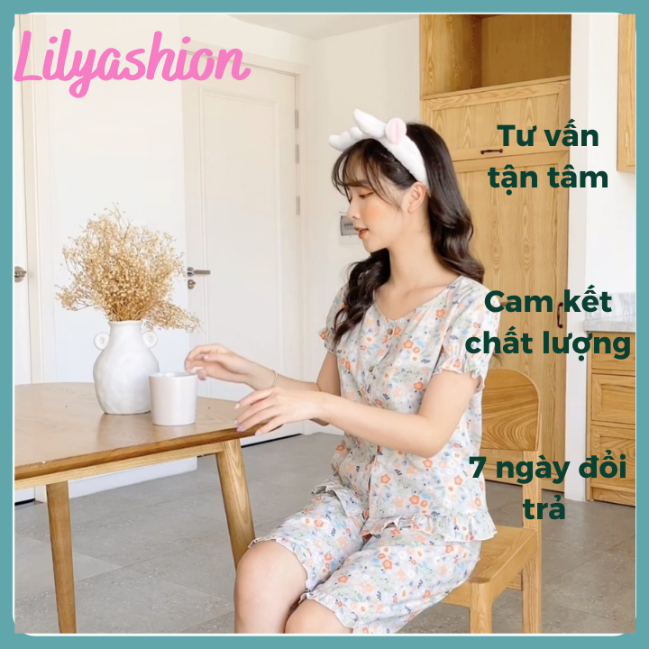 Đồ Bộ Nữ Pyjama Bộ Mặc Nhà Vải Lụa Cao Cấp tay cộc quần lửng