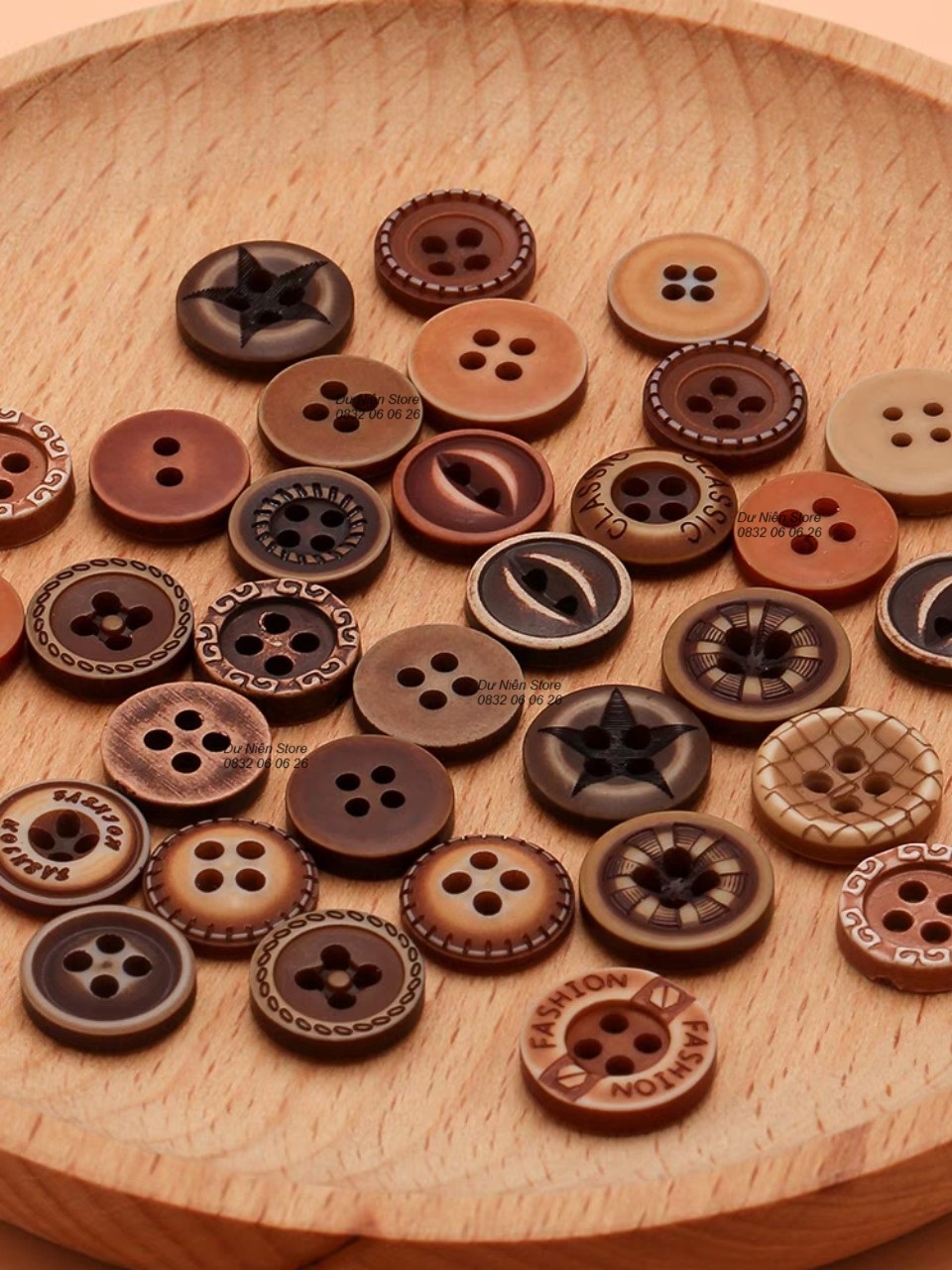 Nút Gỗ 12mm Phong Cách Vintage Gói 50 Nút