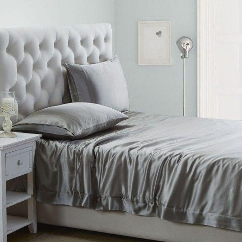 [HCM]Bộ Chăn Ga Gối Phi Lụa Cao Cấp 5 Món Lan Pham Bedding Màu Xám