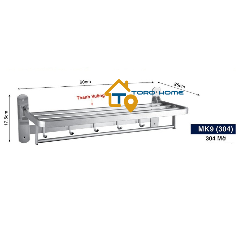 Thanh treo khăn Inox 304 MK9 Toro Home cao cấp, cam kết chất liệu inox chuẩn 304