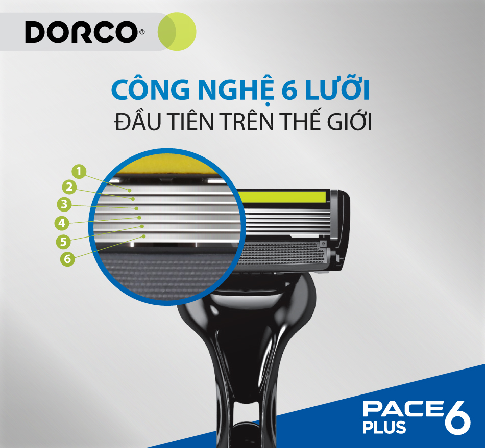 Dao cạo râu 6 lưỡi DORCO PACE 6 Plus (6 lưỡi + đầu cắt tóc mai)
