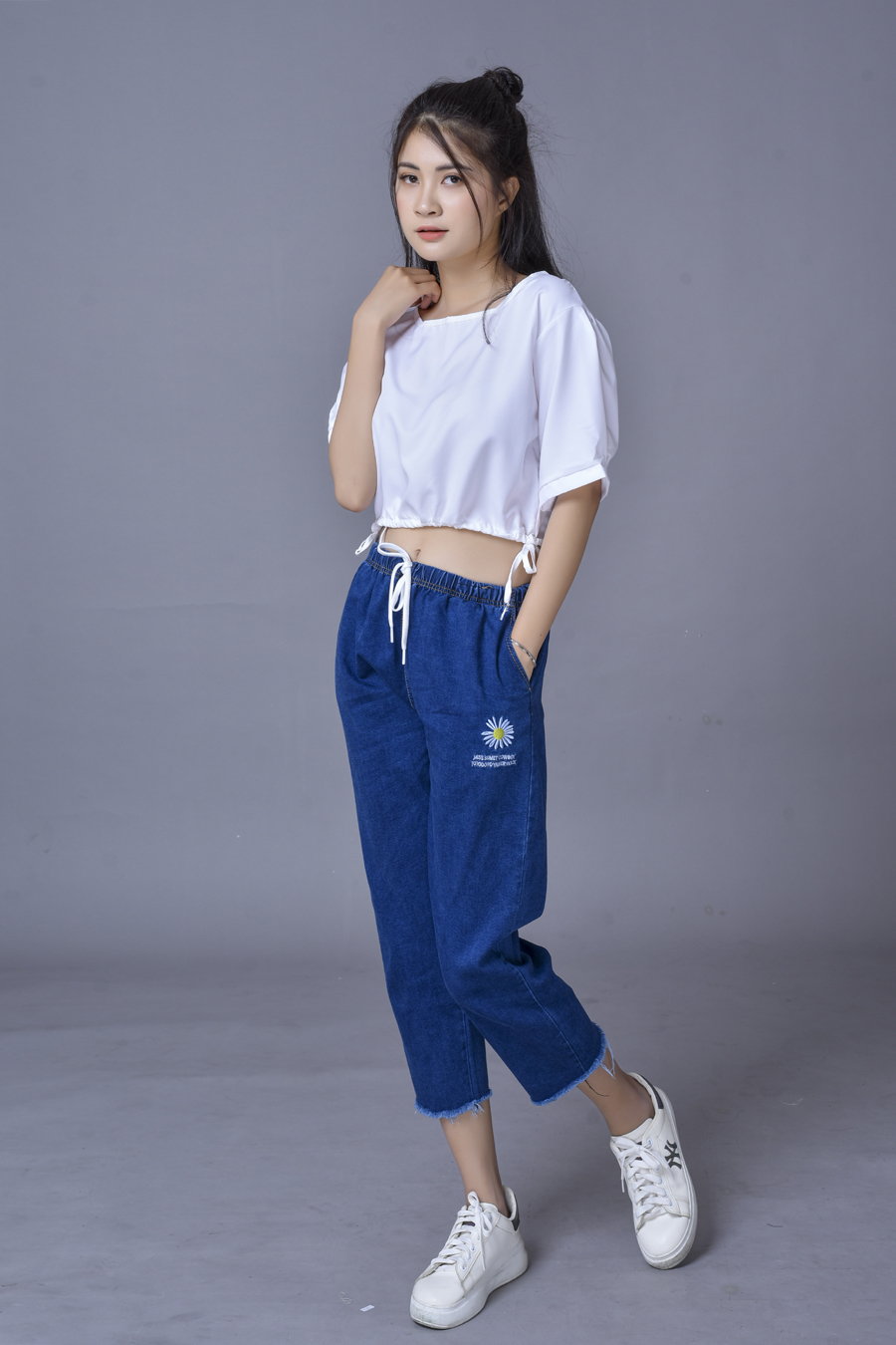 Quần lững jean nữ lai tua lưng chum thời trang xuân hè phù hợp đi chơi đi làm JL01