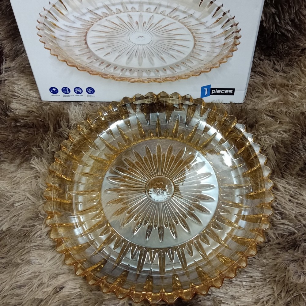 Đĩa thủy tinh vàng tròn 30cm