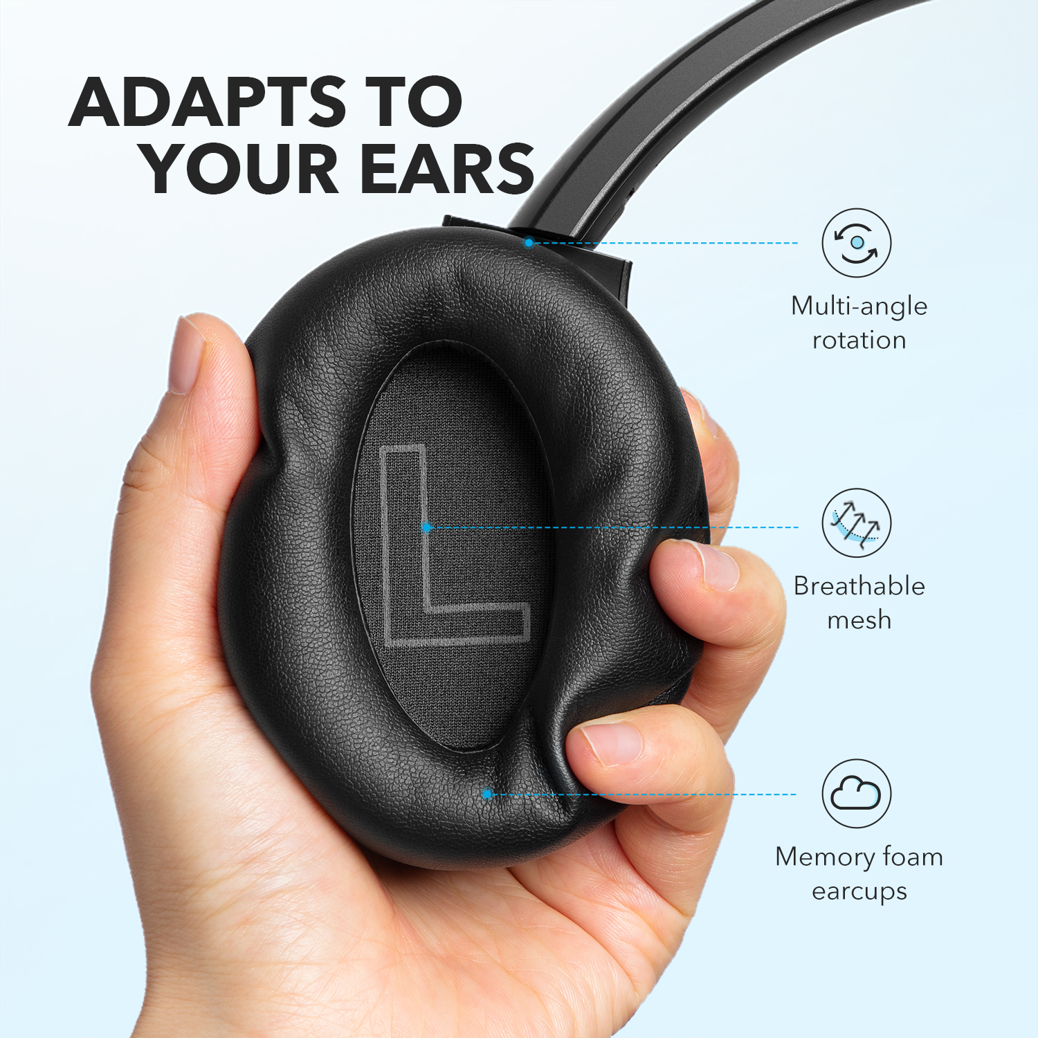 Soundcore by Anker Life Q20+ ANC Headphones 40H Playtime, Hi-Res Audio Over-Ear Headphones Headsets-A3045011