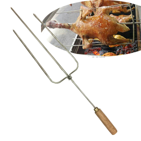 Cây xiên gà nướng 3 chia cán gỗ chống nóng – 75cm