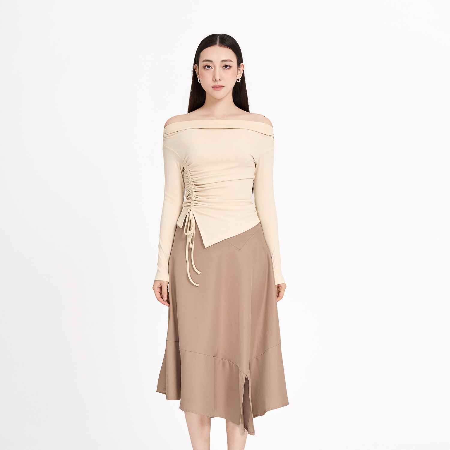 Chân váy midi xòe rã kiểu Maybi
