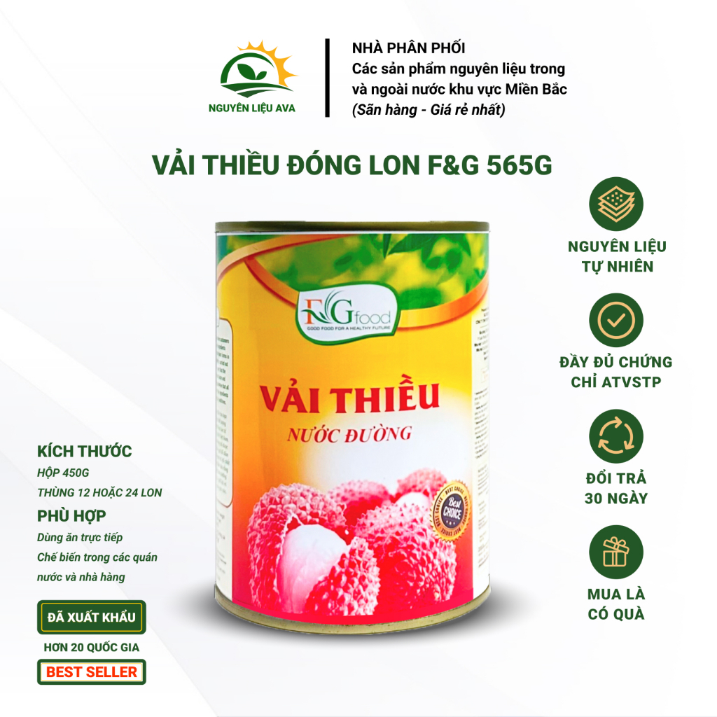 Vải thiều thanh hà ngâm nước đường f&g loại 1. 565g, vải đều, nhiều trái