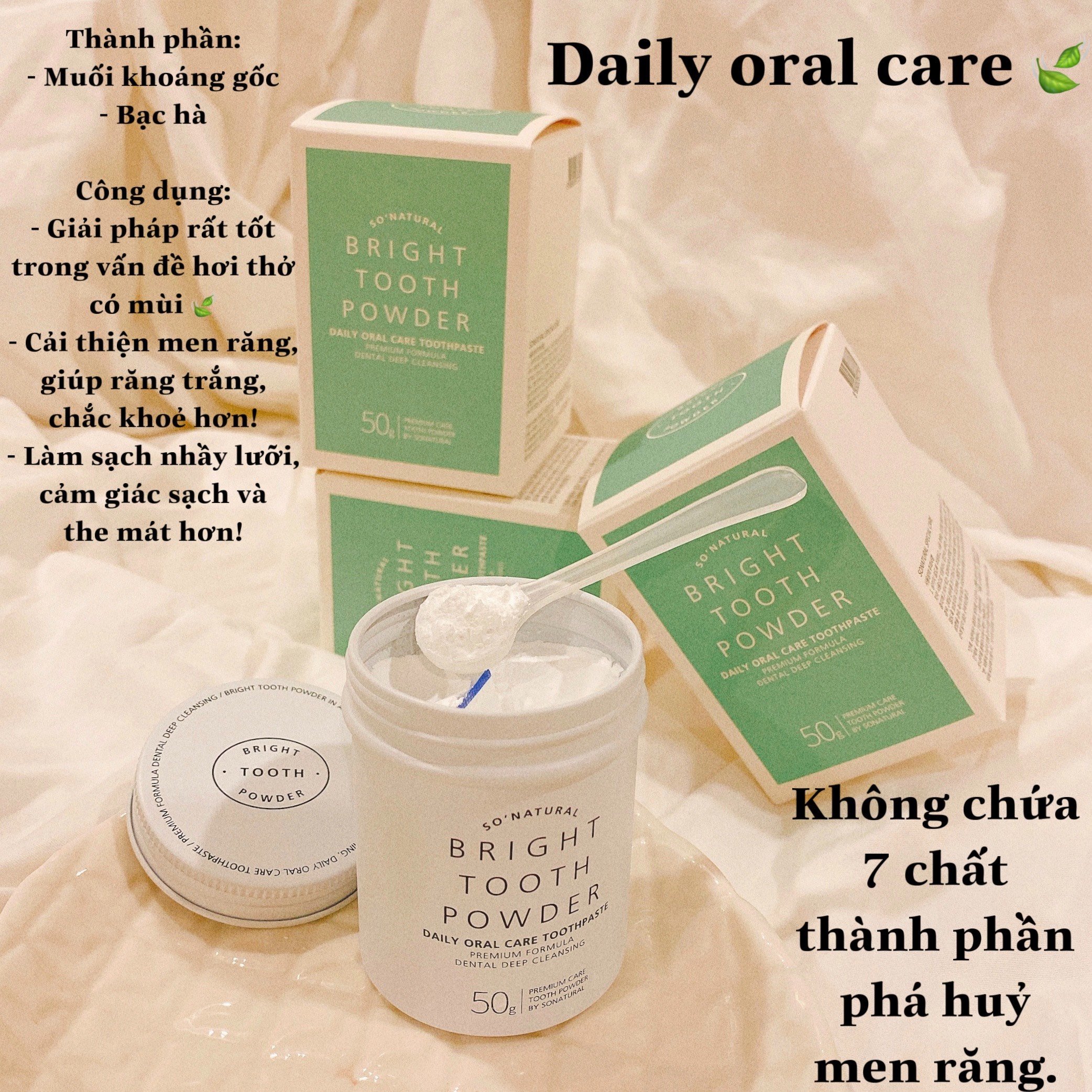 Bột Đánh Răng/Súc Miệng Làm Trắng Răng, Thơm Miệng 2in1 So Natural