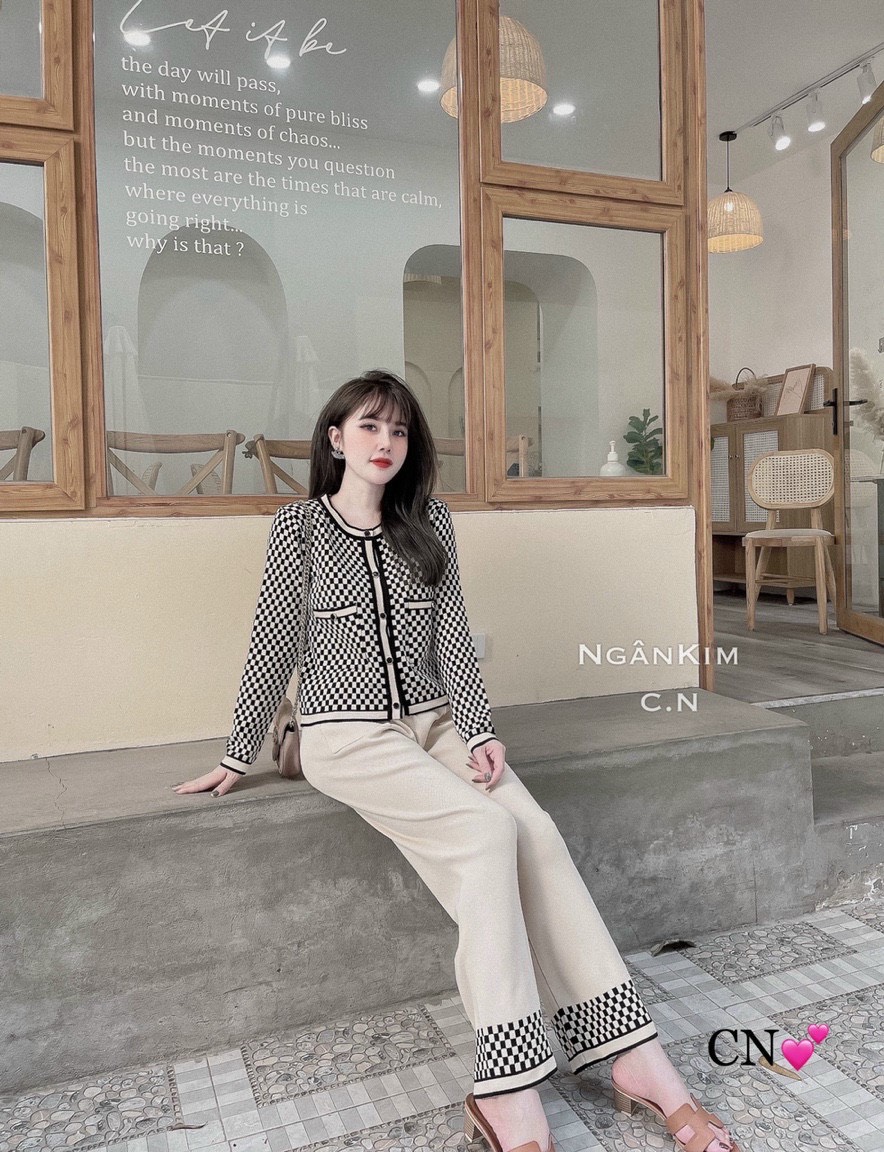 Set bộ len kẻ ô quần ống sớ QCL1