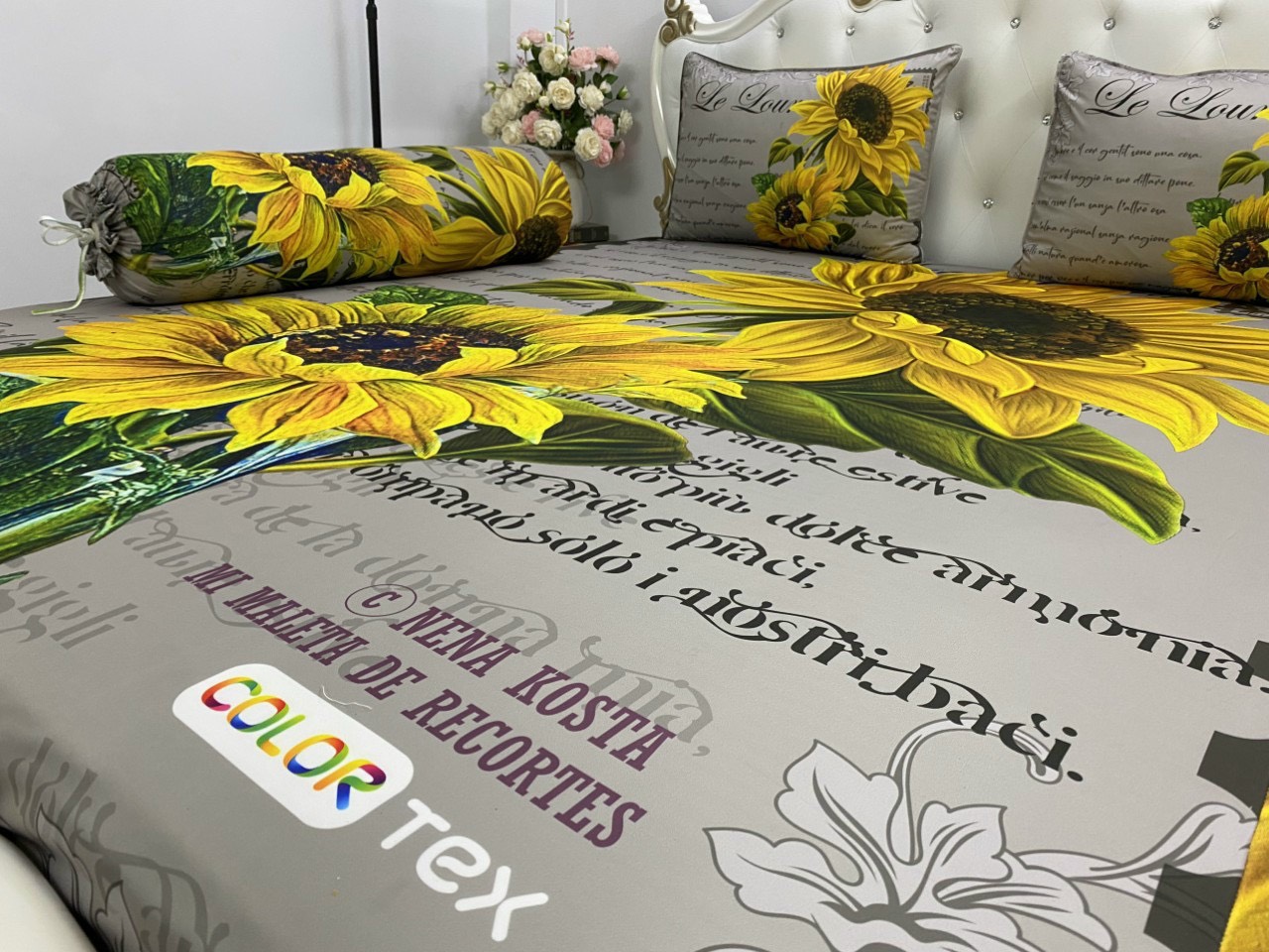 Bộ ga giường - drap thun Ý 5D cao cấp mẫu hoa (1 ga nệm, 2 vỏ gối nằm, 1 vỏ gối ôm)