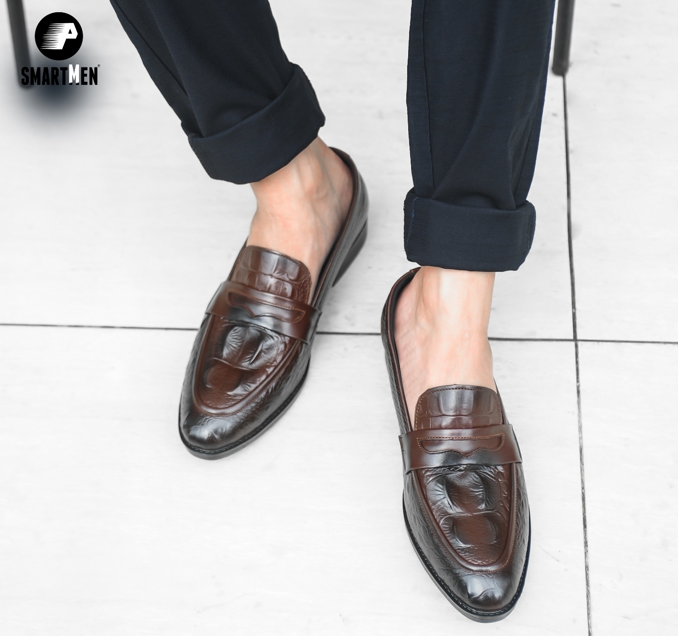 Giày lười Công sở Tăng chiều cao SMARTMEN GS-04 Nâu