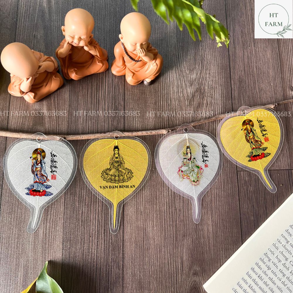 Lá Bồ Đề - Hình Bồ tát Vạn dặm Bình an (Cầu Bình An – May mắn, Treo ô tô, Ốp Điện thoại, Hàng loại 1)