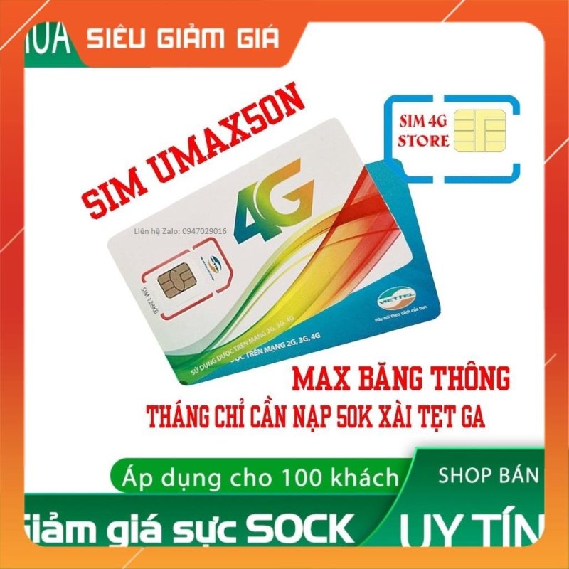 SIM 4G Viettel Umax50N Không Giới Hạn Lưu Lượng Tốc Độ Cao chỉ với 50k/tháng dùng mạng thả ga từ MƯỜNG THANH ROYAL