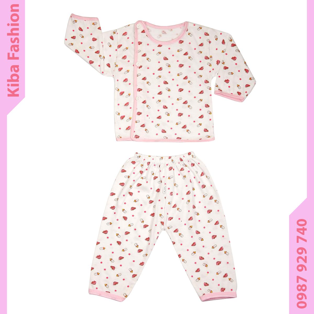 1 Bộ sơ sinh dài tay in hình nền trắng chất cotton co giãn mềm mịn an toàn cho bé sơ sinh - BSSIH16 đồ sơ sinh bộ dài tay