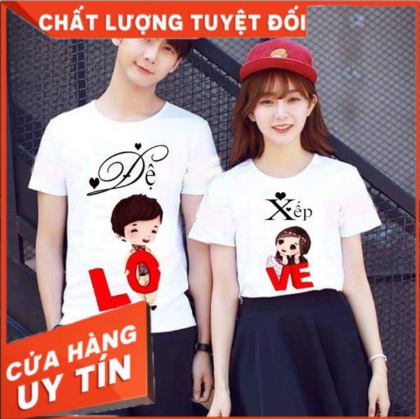 Áo thun đôi áo cặp in chữ ghép đệ xếp ý nghĩa vải đẹp hình in sắc nét