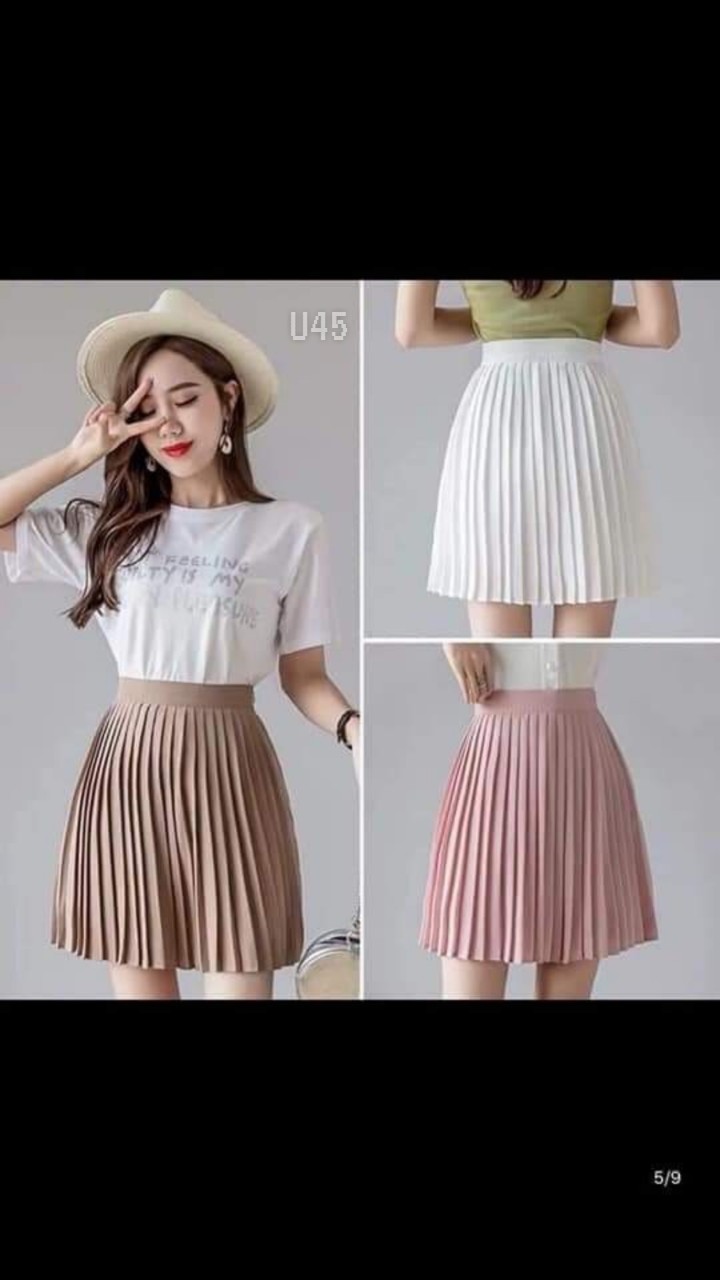 Chân váy xòe dập ly có quần trong-ZU