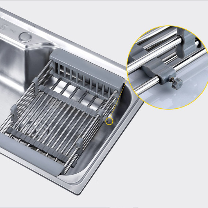 Rổ, khay inox rút gọn đa năng để chậu rửa chén