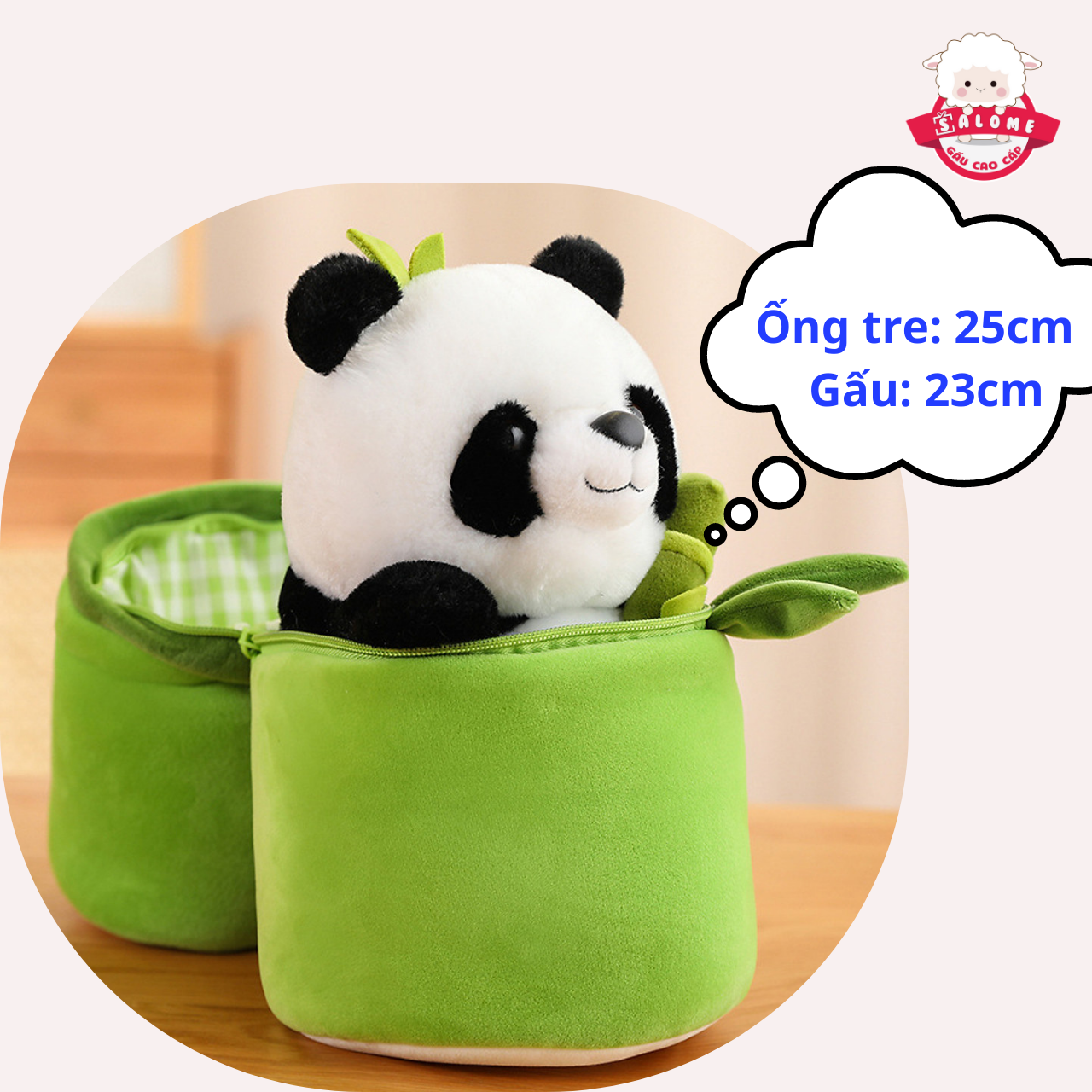 Gấu bông con gấu trúc ống tre 25cm salome tphcm, thú panda cây trúc cute qùa tặng cao cấp