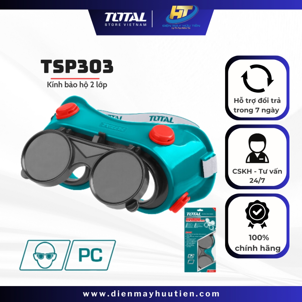 Kính hàn 2 lớp trắng đen TSP303 Total