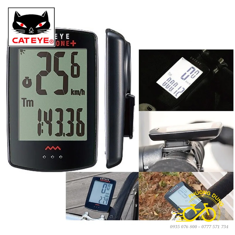 Đồng hồ đo tốc độ xe đạp không dây CATEYE Padrone+ CC PA110W (Japan - Có Đèn Nền)