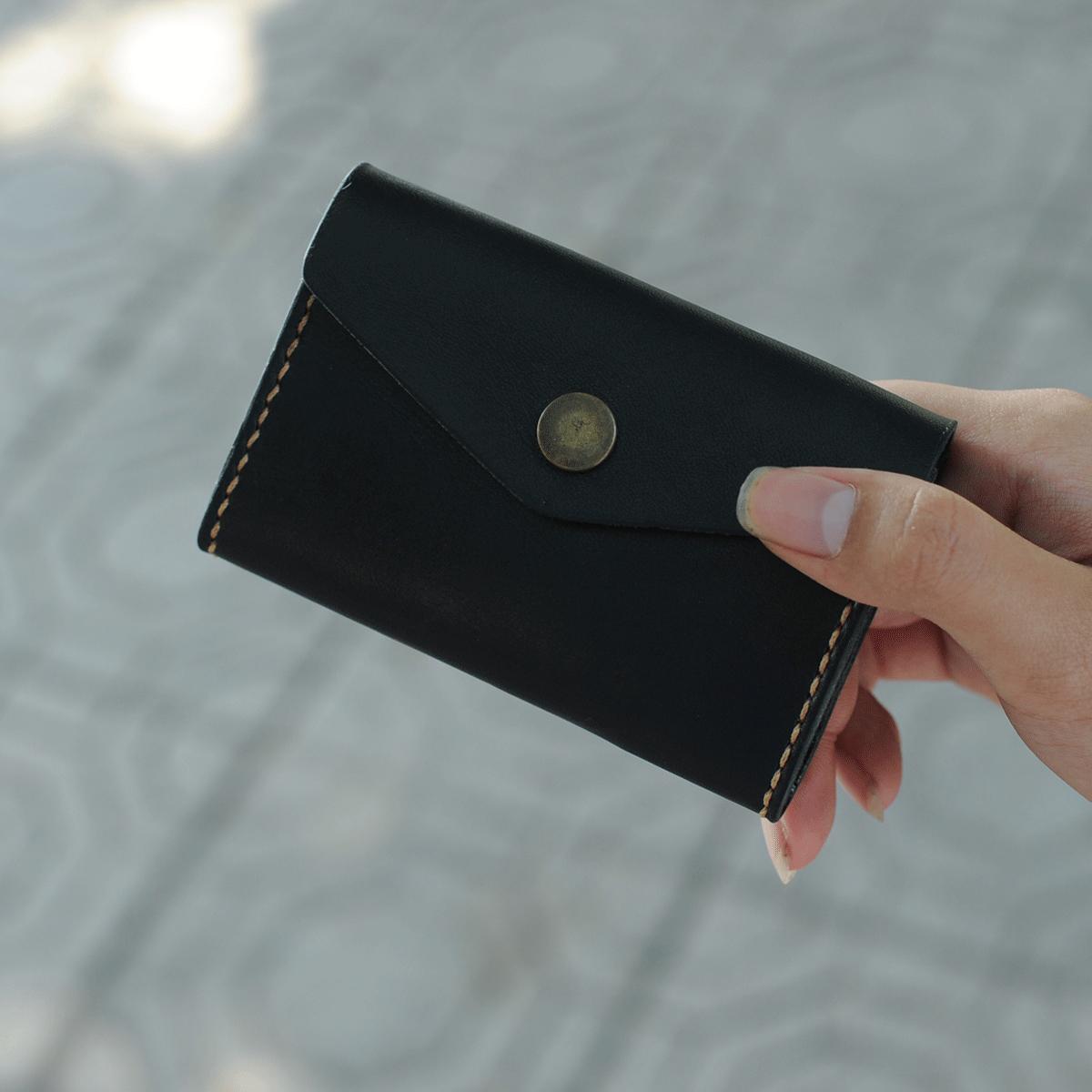 Bóp nữ mini - đồ da thủ công - da bò thật - màu đen SMC020